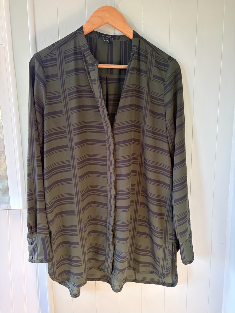 Ann Taylor Deep Green Striped Button-Front Shirt